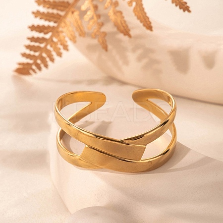 304 Stainless Steel Cuff Bangles for Women BJEW-U032-15G-1