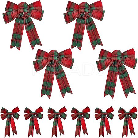 CHGCRAFT 10Pcs 2 Style Christmas Theme Tartan Pattern Polyester Bowknot AJEW-CA0002-64-1