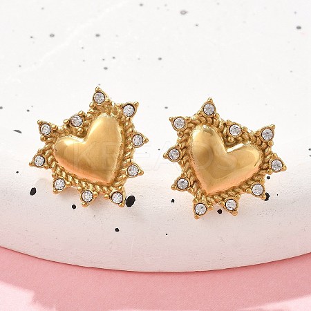 Heart 304 Stainless Steel Micro Pave Clear Cubic Zirconia Stud Earrings EJEW-V016-01G-02-1