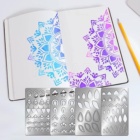 4Pcs 4 Style Mandela Element 304 Stainless Steel Cutting Dies Stencils DIY-FG0002-11-1