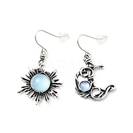 Resin Beaded Moon and Sun Asymmetrical Earrings LS-EJEW-C036-01A-1
