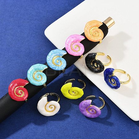 Brass Enamel Adjustable Cuff Rings for Women RJEW-G357-01I-1