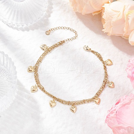 304 Stainless Steel Tassel Double Layer Anklets for Women AJEW-AN00704-03-1