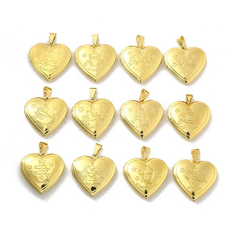 12 Styles Brass Locket Pendants KK-C092-25G-1