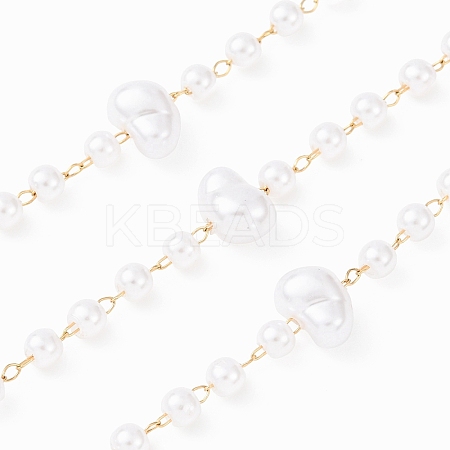304 Stainless Steel & ABS Plastic Pearl Round & Nuggets Bead Cable Chains CHS-G048-05G-1