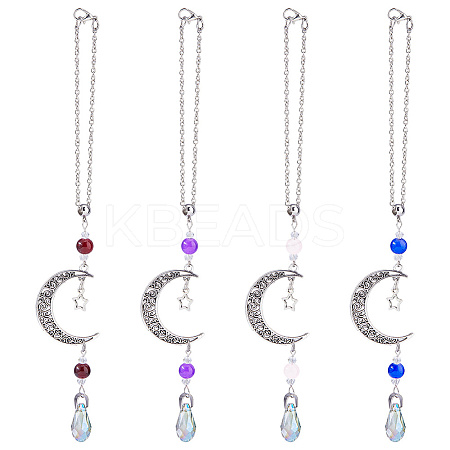 4Pcs Glass Teardrop & Alloy Moon Pendant Decorations HJEW-DC00104-1