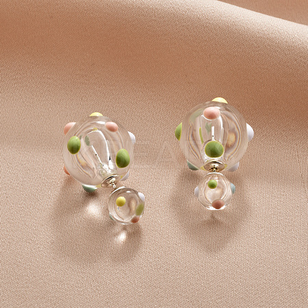 Resin and Brass Stud Earrings for Women FS-WG08F6B-02-1