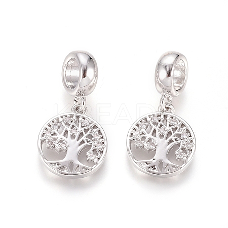 Brass Micro Pave Clear Cubic Zirconia European Dangle Charms OPDL-L016-10P-1