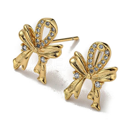 Rack Plating Brass Bowknot Stud Earrings with Cubic Zirconia EJEW-D063-10G-1