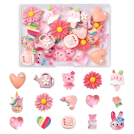 30Pcs 15 Styles Opaque and Transparent Resin Decoden Cabochons CRES-YW0002-19-1