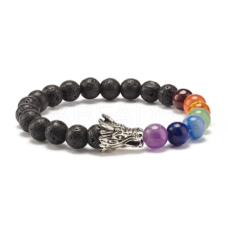 Natural Lava Rock Round Beads Stretch Bracelet BJEW-JB07455-1