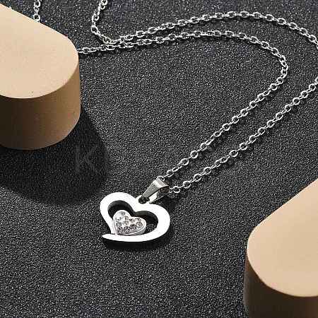 304 Stainless Steel Crystal Rhinestone Heart Pendant Cable Chain Necklaces for Women NJEW-Z056-01D-P-1