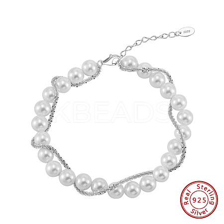 Adjustable Shell Pearl Beaded Bracelets BJEW-L692-009P-1
