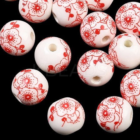 Floral Printed Porcelain Beads PORC-Q202-12mm-1-1
