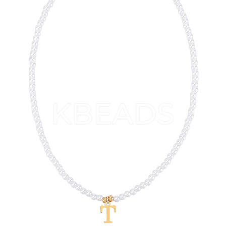 Imitation Pearl with Stainless Steel Pendants Necklaces NJEW-LP0001-51T-G-1