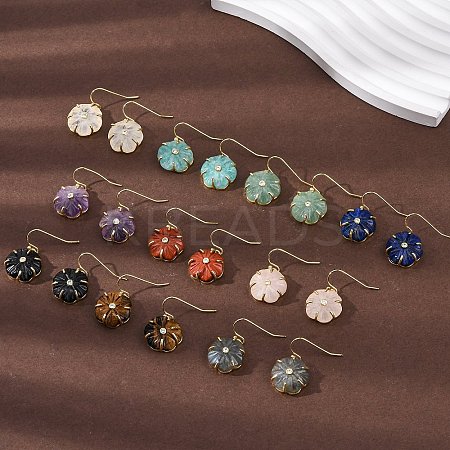 Flower Natural Mixed Stone Dangle Earrings EJEW-G456-01G-1