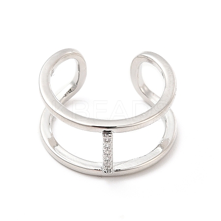 Clear Cubic Zirconia Initial Letter Open Cuff Ring RJEW-A012-01P-I-1