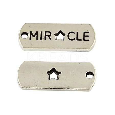Tibetan Style Alloy Rectangle with Word Miracle Pendants TIBEP-Q043-068-RS-1