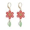 304 Stainless Steel Flower with Leaf Leverback Earrings EJEW-MZ00456-3