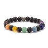 Natural Lava Rock & Mixed Stone Round Beads Stretch Bracelet BJEW-JB07469-02-1
