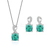 Square Rhodium Plated 925 Sterling Silver Pave Cubic Zirconia Pendant Necklaces & Stud Earrings Sets for Women WG8F2D6-02-2