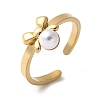 304 Stainless Steel Plastic Pearl Open Cuff Ring for Women RJEW-Z088-05G-2