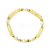 Round Natural Golden Silk Jade & Cultured Freshwater Pearl & Brass Beaded Stretch Bracelets for Women BJEW-JB14060-02-3