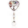 1Pc Natural Gemstone Chips Heart with Tree of Life Hanging Ornaments HJEW-BBC0001-16-5