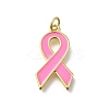 October Breast Cancer Pink Awareness Ribbon Brass Enamel Pendants KK-S517-04F-G-1