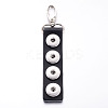 Black Leather Keychain with 4 Brass Snaps and Alloy Key Clasps Fit Snap Charms X-KEYC-R006-05-1