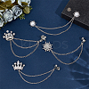 4Pcs 4 Styles Rhinestone Crown & Star Hanging Chain Brooch JEWB-OC0001-10-4