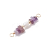 Natural Amethyst Chip & Natural Cultured Freshwater Pearl Rice Beaded Connector Charms PALLOY-JF03707-09-4