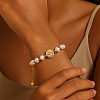 Natural Pearl and Gold Bead Women's Bracelets with Flat Round with Saint Charms QK8220-5-2