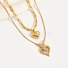 Fashionable 201 Stainless Steel Pave Clear Cubic Zirconia Double Layer Heart Pendant Necklaces for Women BB3605-1