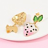 304 Stainless Steel Enamel Strawberry Dangle Stud Earrings EJEW-A138-10G-02-2
