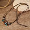 Wood & Alloy & Wax Cord Beaded Necklace & Braided Bead Style Bracelets Sets FS-WG2541A-01-3