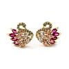 Swan Shape Rack Plating Brass Micro Pave Cubic Zirconia Stud Earrings KK-E084-42G-1