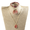 Oval Alloy & Natural Rhodonite & Cherry Quartz Glass Pendant Necklaces & Beaded Bracelets & Dangle Earrings Sets WGD3DFC-05-2