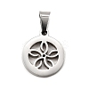 Flat Round with Flower 304 Stainless Steel Pendants STAS-M121-03P-1
