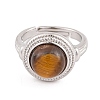 Natural Tiger Eye Round Adjustable Rings RJEW-K271-04P-12-3