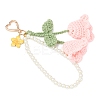 Handmade Cotton Yarn Crochet Lily of the Valley & Glass Pearl Round Bead Pendant Decorations HJEW-JM04389-03-4