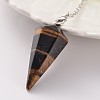 Platinum Tone Brass Tiger Eye Cone Hexagonal Pointed Dowsing Pendulums MAK-M015-01D-2