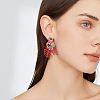 3 Pairs 3 Colors Flower & Leaf Rhinestone Dangle Stud Earrings EJEW-FI0003-21-7