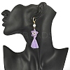 Glass Pearl Beaded Star with Tassel Dangle Leverback Earrings EJEW-MZ00054-3
