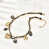 304 Stainless Steel Heart & Acrylic Black Flower Pendant Bib Necklaces for Women NJEW-A063-05G-1
