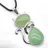 Natural Green Aventurine Alloy Cat Shape Pendant Necklaces KJ2639-9-1