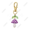 Handmade Glass Seed Mushroom with Acrylic Leaf Pendant Decorations HJEW-SZ00023-1
