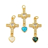 Cross with Heart Brass Pendants Micro Pave Cubic Zirconia with Synthetic Opal KK-K356-05G-1