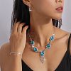 Teardrop Alloy Rhinestone Bracelets & Earrings & Necklaces & Rings Sets for Women FS-WG7FCB3-04-2