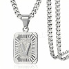 Rectangle with Letter Pattern 304 Stainless Steel Pendant Necklaces FS-WGFC766-43-1
